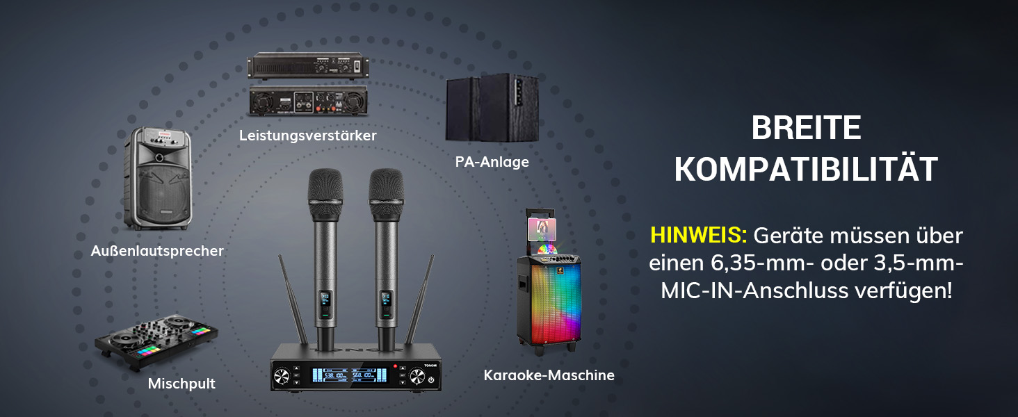 TONOR TW550 Бездротовий мікрофонний комплект з функцією автосканування, PRO-UHF, 2 мікрофони, 80 м радіус дії, 6,35 мм/3,5 мм, для караоке, вечірок, церкви, DJ