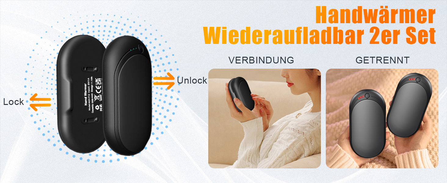Електричний нагрівач для рук, перезарядна пара з 6000mAh, кишеньковий нагрівач з USB-кабелем, 3 режими нагріву, 20 годин тепла, акумуляторний кишеньковий нагрівач для активного відпочинку взимку, чорний