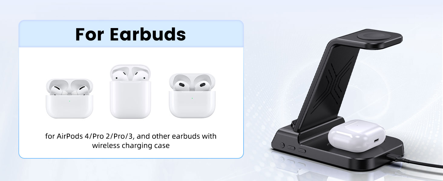 Зарядна станція 3-в-1 для Apple: iPhone 16/15/14, Apple Watch 10/9/8/7/6/SE та AirPods Pro/4. Бездротова зарядка