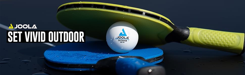 JOOLA Vivid Outdoor Table Tennis Set - 2 Paddles, 3 Balls, Cover - Lime/Blue - 6 Piece Single