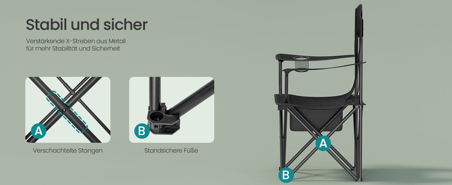 Набір кемпінгових стільців SONGMICS 2 шт., складані, для риболовлі, з високою спинкою, регульованими підлокітниками, підсклянниками, до 150 кг, чорний