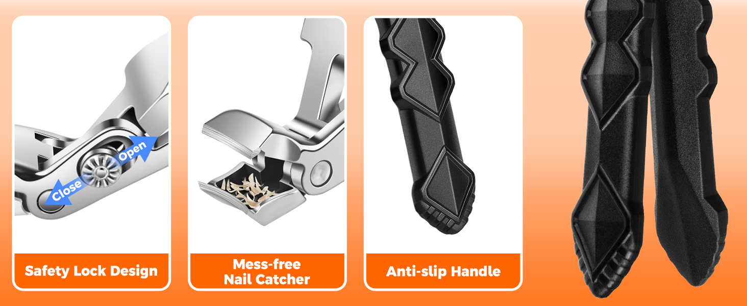 Професійний нігтеріз для нігтів, DRMODE для товстих нігтів, для людей похилого віку, з широким отвором, гострий, з похилою клинком, довга ручка (чорний)