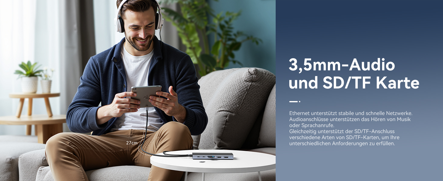 Док-станція USB-C з підтримкою двох моніторів, 14 в 1 для ноутбука, хаб з 2 HDMI, VGA, Ethernet, PD, USB Data, 5 USB портів, SD/TF кардридер, аудіо