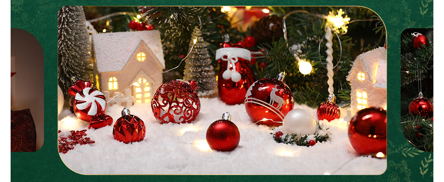 Набір ялинкових прикрас SOLEDI® 128 шт. Преміум якість, червоно-білі пластикові кулі з зіркою та верхівкою - міцний та безпечний набір з петельками. Ялинкові кулі різних кольорів, багаторазовий декор для Різдва.