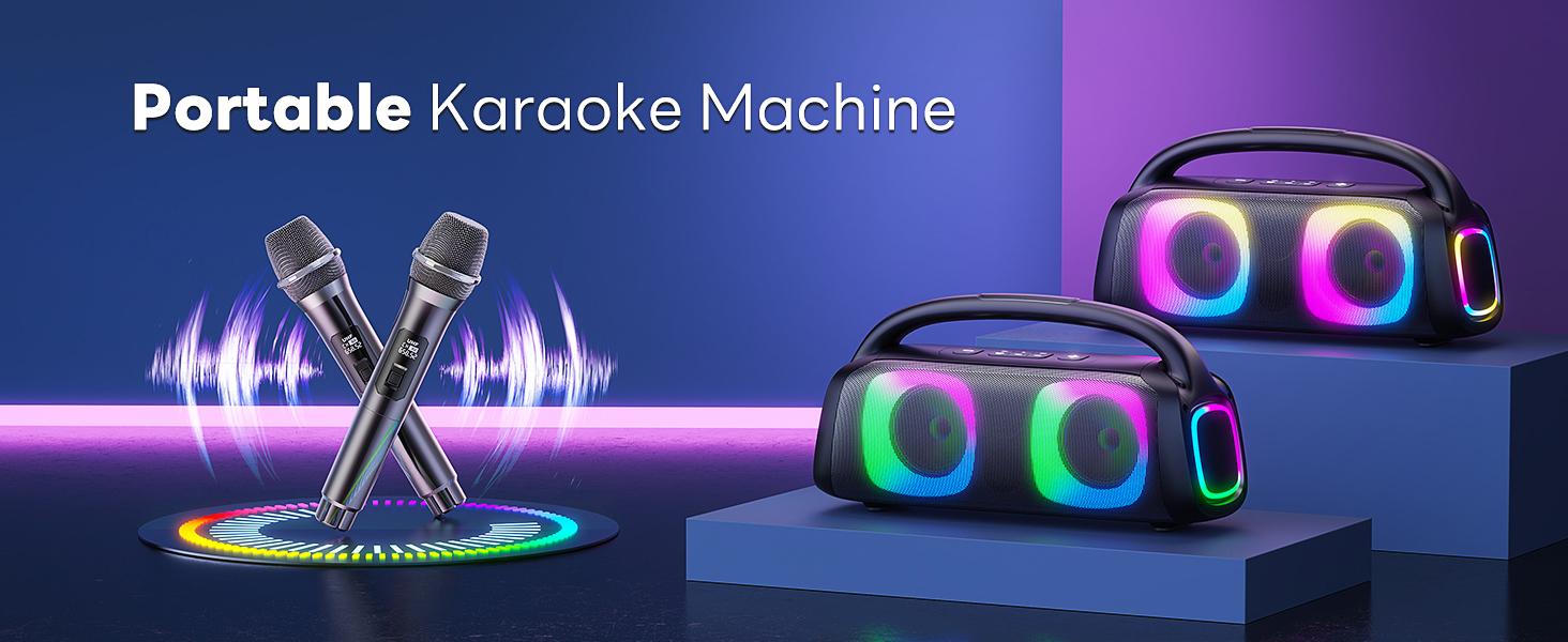 Караоке система JYX з 2 бездротовими мікрофонами, портативна Bluetooth колонка для дорослих та дітей, PA система, підтримка TF картки/USB, AUX вхід, TWS для вечірок (D19-T)