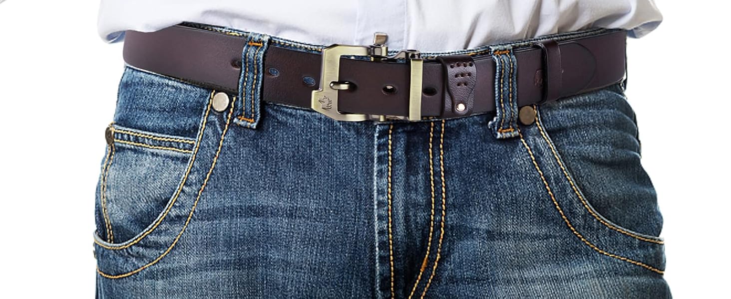 Чоловічий шкіряний ремінь BISON DENIM: класичний, 38 мм, з подарунковою коробкою