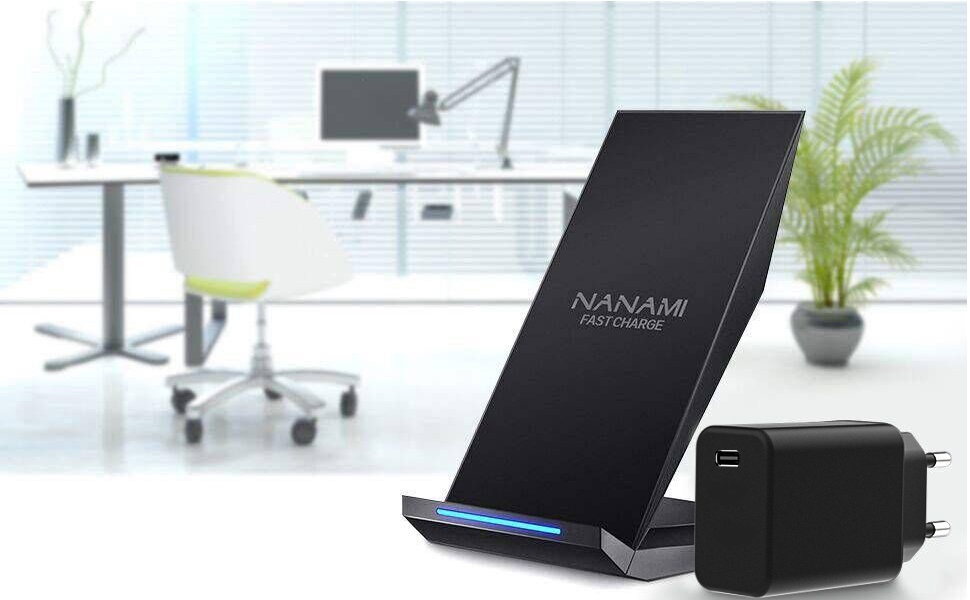 Бездротовий зарядний пристрій NANAMI Qi з адаптером USB-C 20W PD, сумісний з iPhone 17/16/15/14/13/12 Pro Max XR 8 та Samsung Galaxy S25/S24/S23/S22, чорний