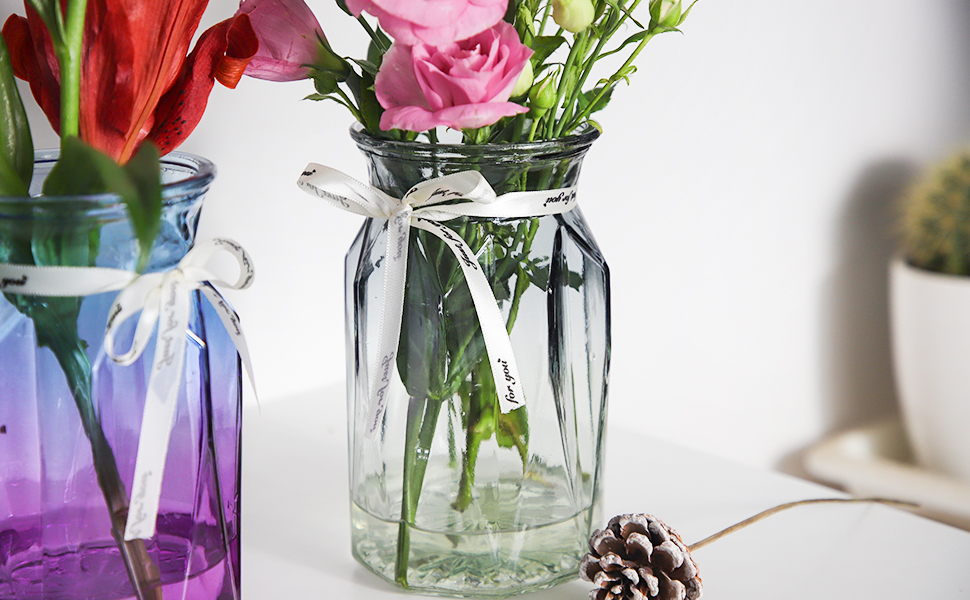 Скляна ваза OFFIDIX з градієнтом кольорів, багатокольорова, геометричний дизайн, для квітів, декору, весіль, свят, офісу або дому