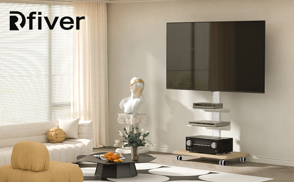 Підставка для телевізора RFIVER на коліщатках, поворотна, для телевізорів 26-65 дюймів, регульована по висоті, до 35 кг, VESA 400x400 мм