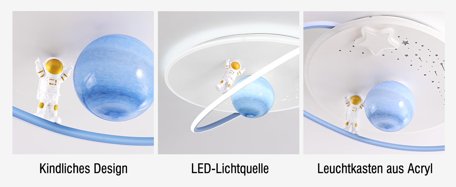 Дитяча стельова LED-лампа RRBEST Місяць та астронавт, диммована з пультом, біло-синя, для хлопчиків і дівчаток, 50 см, сучасний дизайн, декор для дитячої кімнати