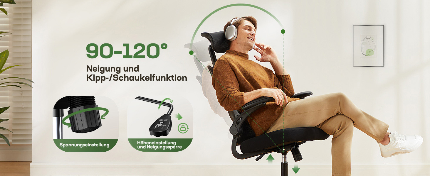 Офісний стіл Марсаїл: ергономічне крісло з регульованою поперековою підтримкою, підголівником та підлокітниками, регулювання висоти та функція гойдання, чорний