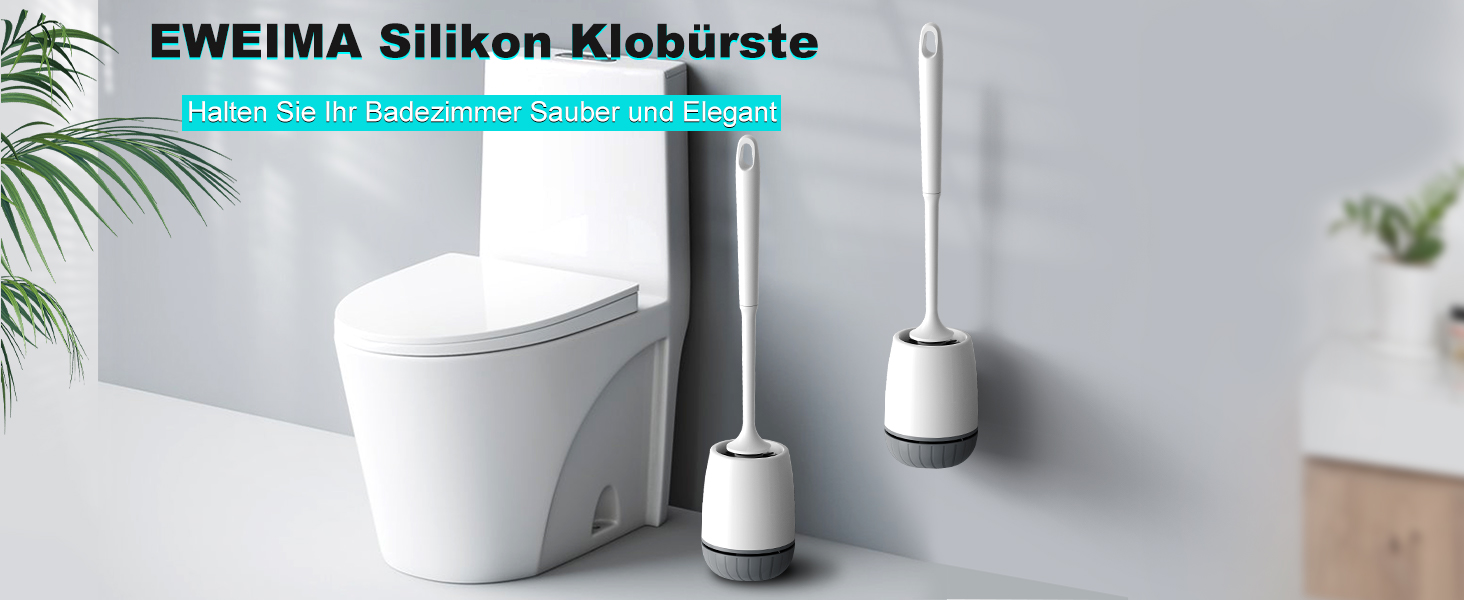 Силіконова щітка для унітазу EWEIMA з швидковисихним тримачем та захистом від протікання, біла