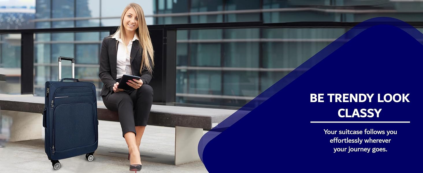 Чемодан-валіза на колесах з тканини, розширюваний, з подвійними колесами (M/L/XL/XXL або набір 4 шт.), м'яке багаж (фіолетовий, ручна поклажа (55 см))