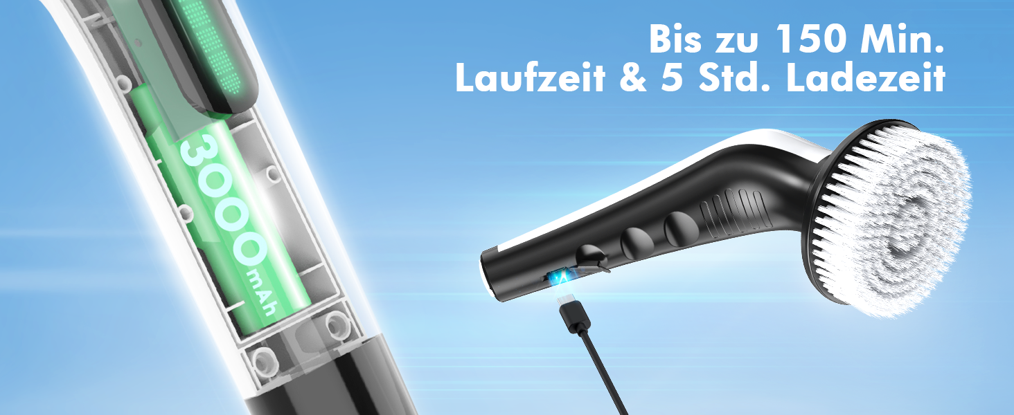 Електрична щітка для чищення з 9 насадок, щітка для швів, водонепроникна IPX8, електричний спін-скреббер з регульованою ручкою, 2 швидкості, для ванної кімнати, кухні, авто, біла+чорна