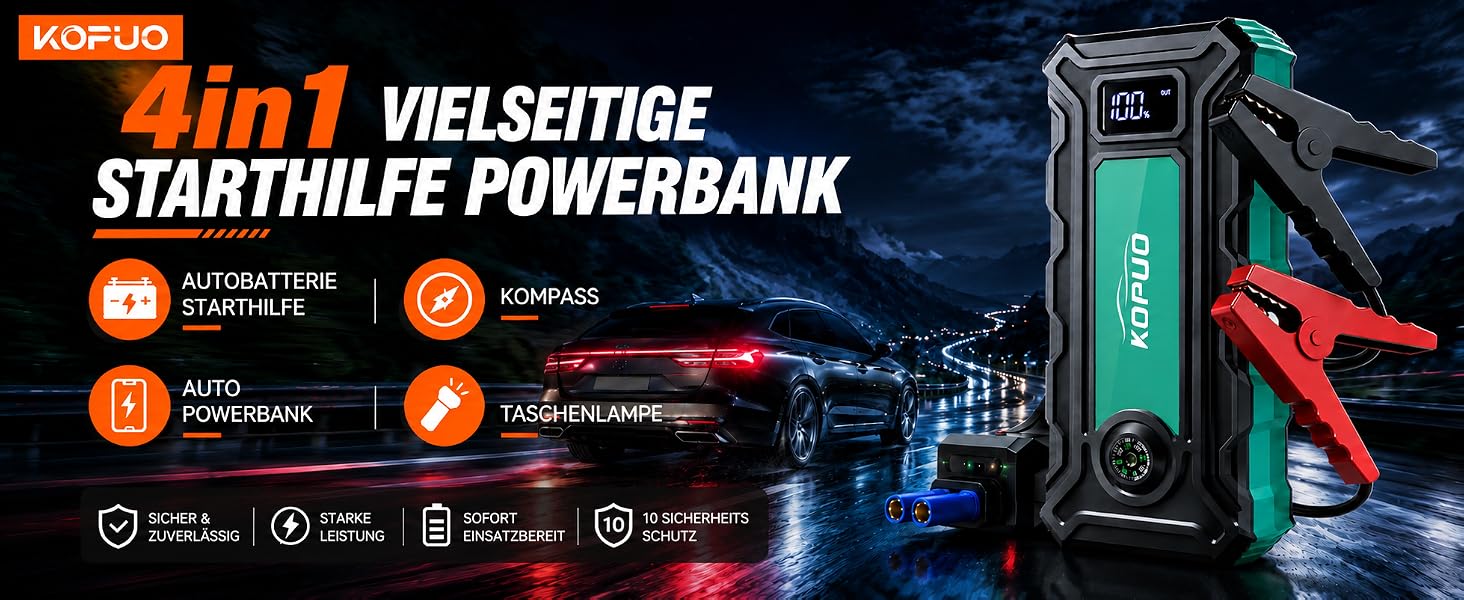 Бустер для автомобіля 7000A Jump Starter Powerbank 12V для бензинових (до 8л) та дизельних (до 6.5л) двигунів з LED-ліхтарем та набором аксесуарів (Блакитно-зелений)