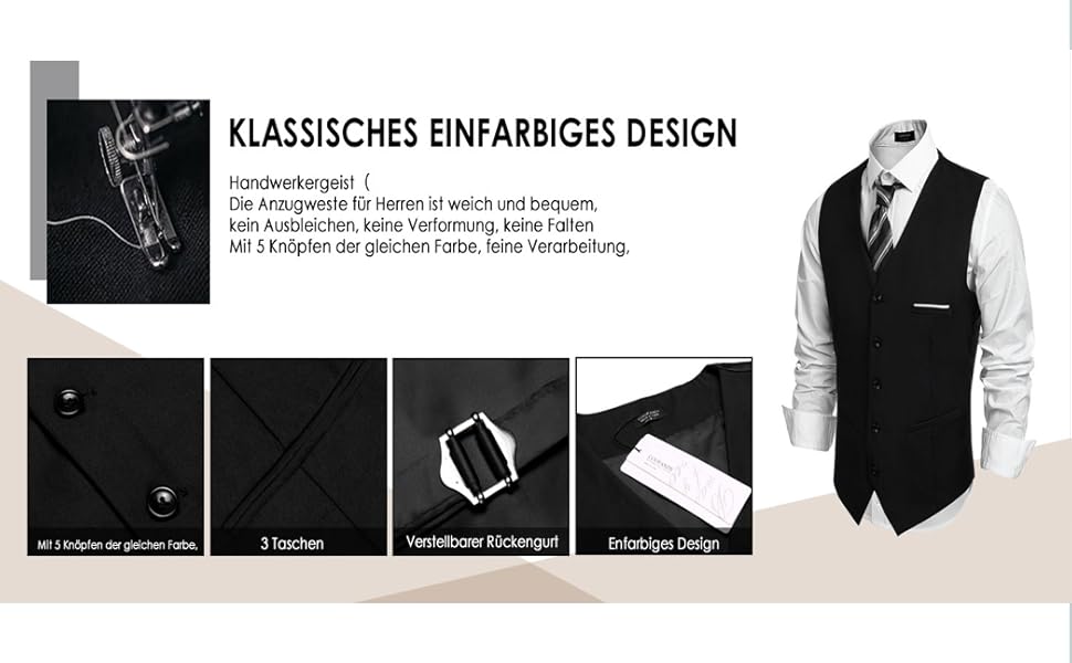 Чоловічий піджак-жилет Business Weste Slim Fit, чорний/сірий, великі розміри, V-подібний виріз, для офісу та роботи