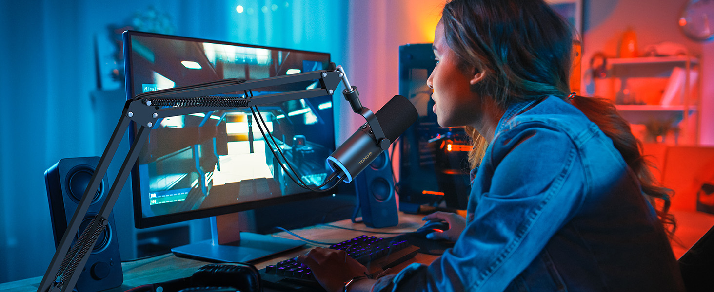 Мікрофон TONOR TD510+ для стримінгу, студії та запису. XLR/USB, динамічний, з регульованою ніжкою та RGB підсвічуванням. Чорний колір