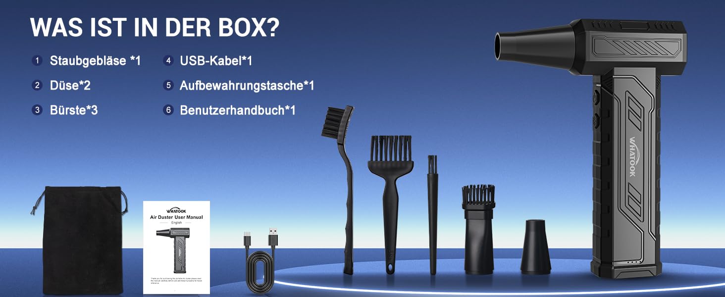 Електричний пилосос-фен WHATOOK A1 Max: 4 швидкості, 250000 обертів/хв, LED-підсвічування, USB-C, 8000mAh, для чищення ноутбука, клавіатури, авто, дивану