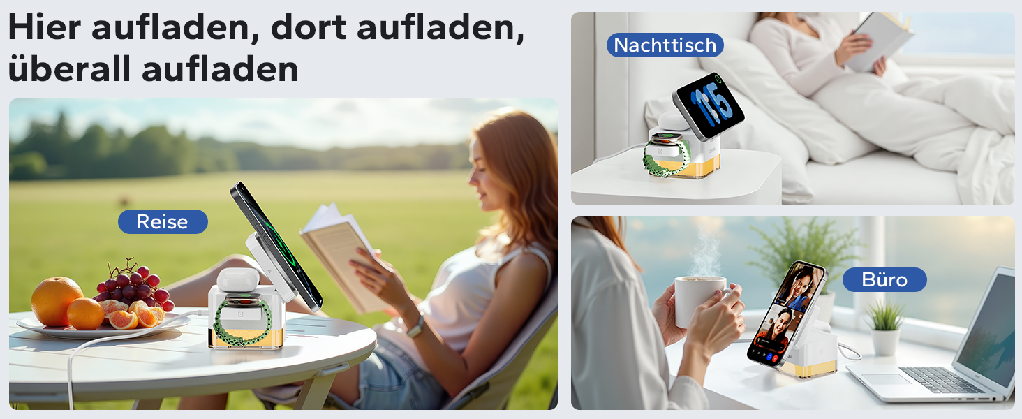 База для зарядки Apple Watch та iPhone MagSafe 3-в-1, куб сірого кольору, сумісна з iPhone 17/16/15/14/13/12/Air/Pro Max, Apple Watch 11/10/9, AirPods