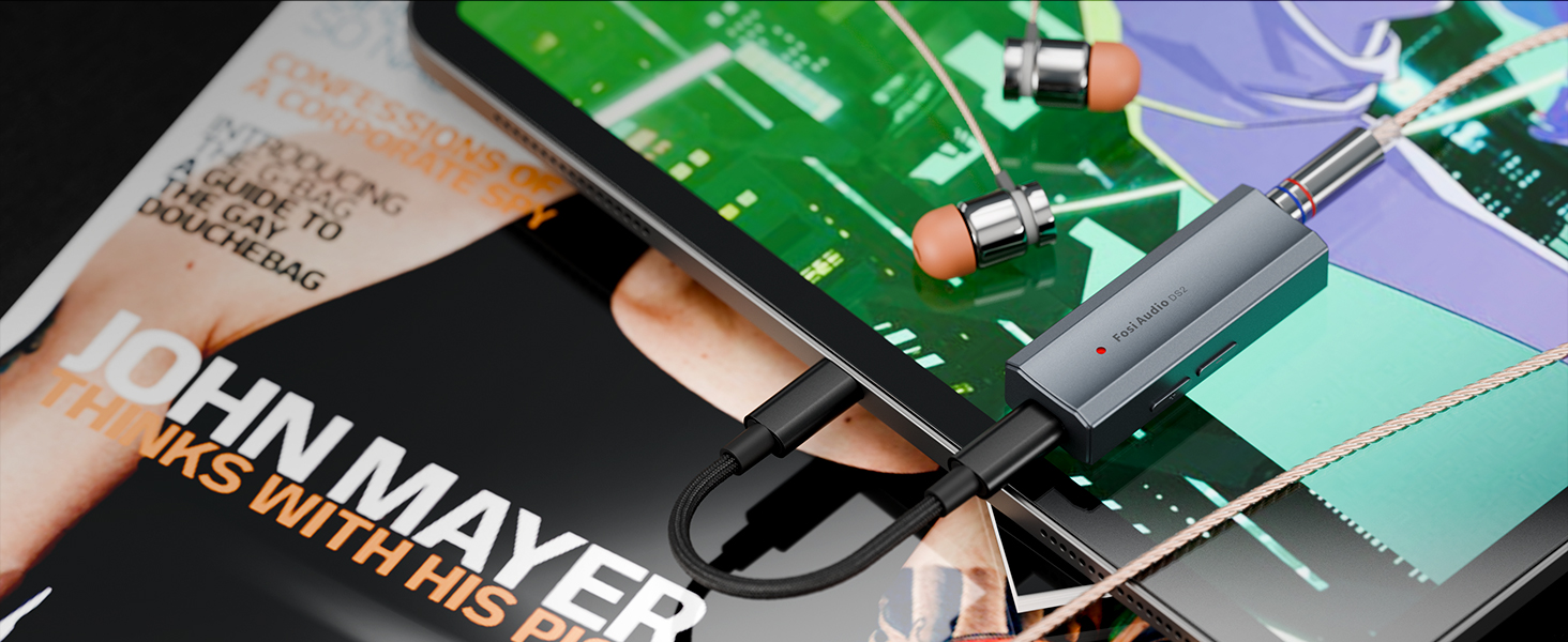 Портативний ЦАП та підсилювач навушників Fosi Audio DS2 з ES9038Q2M, підтримка PCM 32-bit/768kHz та DSD512, 3.5mm та 4.4mm виходи, Hi-Fi аудіо, USB ЦАП для навушників