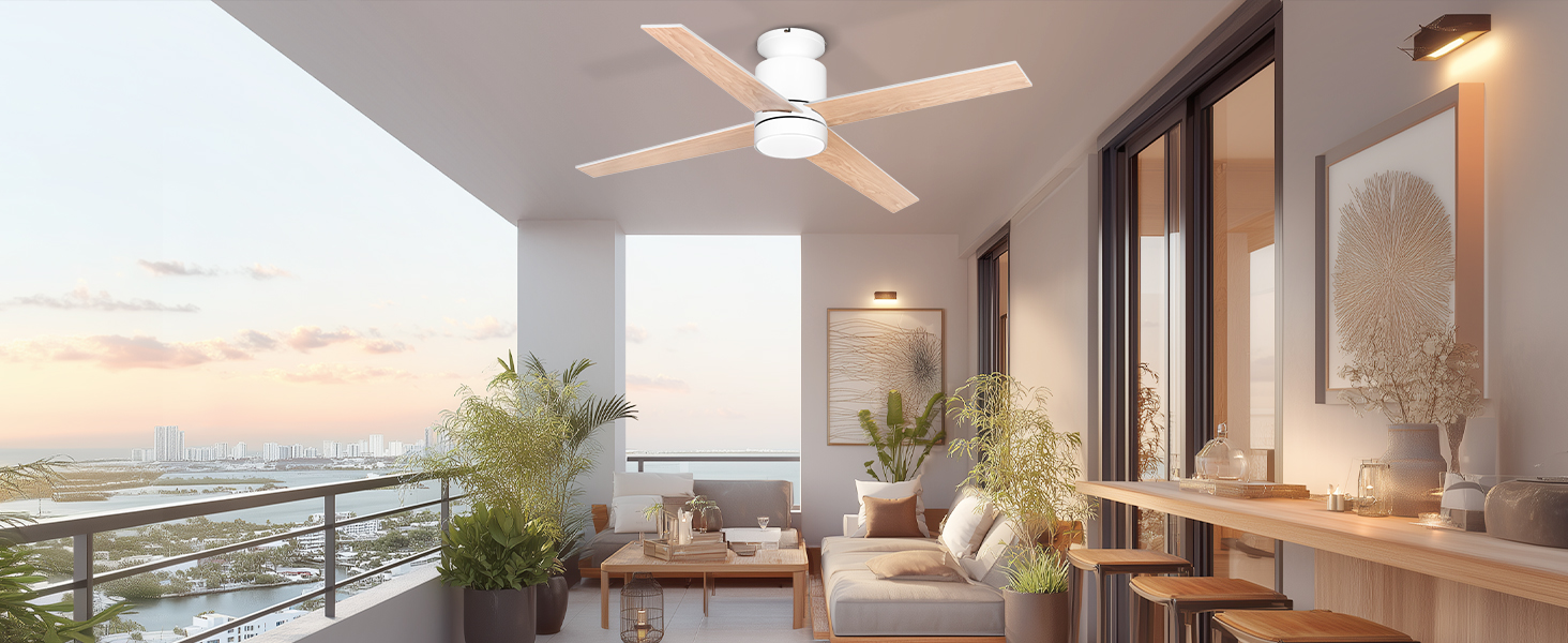 Стеляний вентилятор Ohniyou з підсвіткою та пультом дистанційного керування, 96,5 см (38 дюймів), з керуванням через додаток, тихий, з регулюванням яскравості, для спальні, тераси, внутрішнього та зовнішнього використання (білий, сучасний)