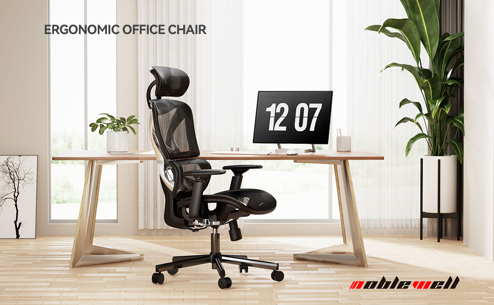 Офісний стіл Noblewell з високою спинкою, комп'ютерне крісло з сітчастої тканини з підтримкою попереку, 3D-підлокітники, подвійна спинка та регульована підголівник