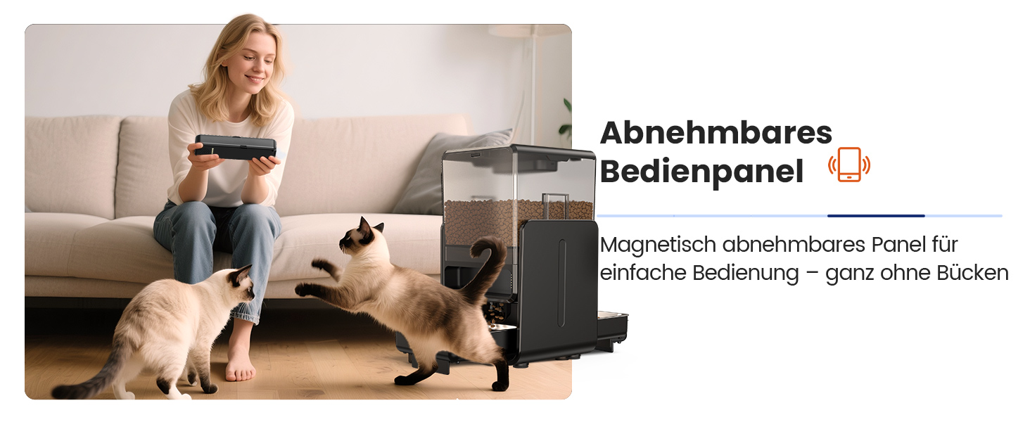 Автомат годування котів з App-керуванням, для 2 котів, регульована висота, 2 миски, 5-літровий бункер, з функцією запису голосу, таймер, WiFi