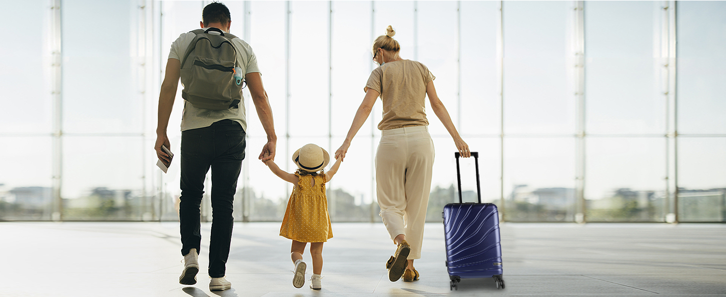 Чемодан ручної поклажі Vankean з обертовими колесами та TSA-замком, розширюваний, жорсткий, 20 дюймів, (Морський колір)