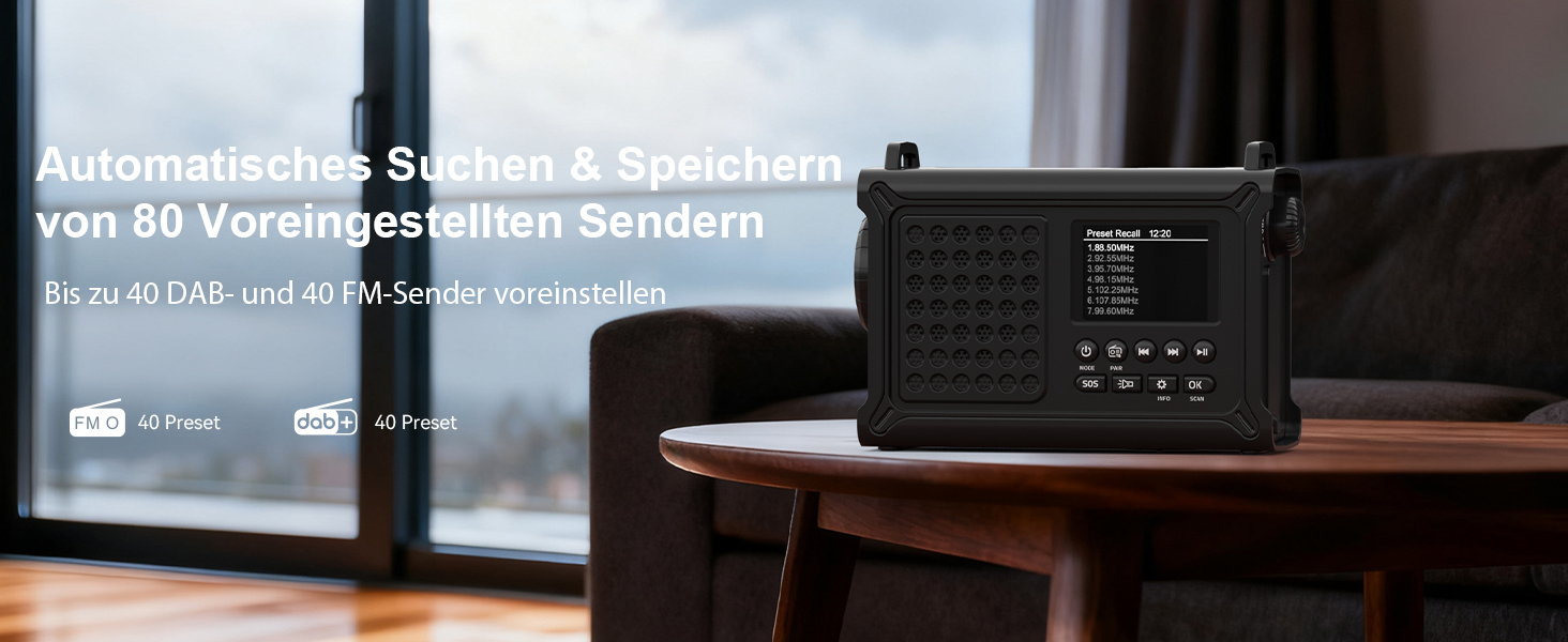 Радіоприймач Kurbelradio з DAB/DAB+/UKW, акумулятор 12000mAh, сонячна панель 8500mm², ручне радіо, Bluetooth 5.0, ліхтарик, ліхтар для читання, Outdoor, кемпінг, зелений (чорний)