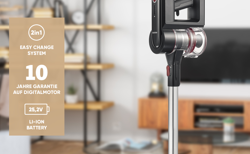 Бездротовий акумуляторний пилосос SEVERIN HV 7166 (Чорний): 60 хв роботи, 2-в-1, для тварин, легкий, без мішка, 400 Вт