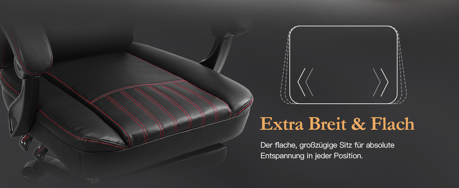 Ігровий крісло Dowinx з підголівником та масажем попереку, ергономічний геймерський крісло з підніжкою, офісне крісло з PU шкірою, чорний