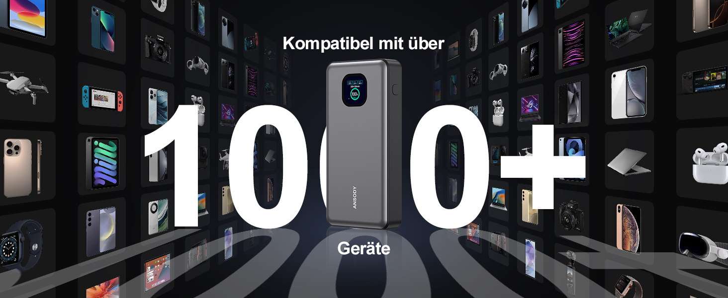 Power Bank 140W, 25000mAh з дисплеєм для ноутбука, MacBook, iPad, iPhone, Switch, Dell XPS (Сірий)