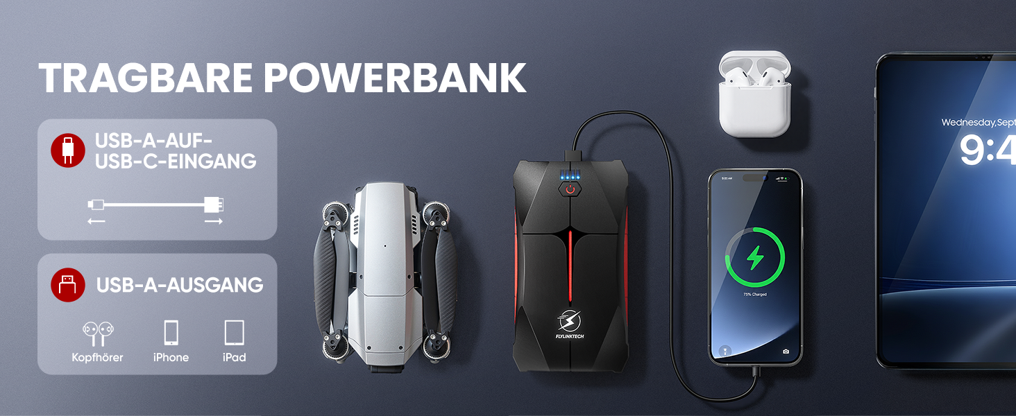 Powerbank для авто FLYLINKTECH Starthilfe 4000A: пусковий пристрій, 12V, IP67, LED, USB/USB-C