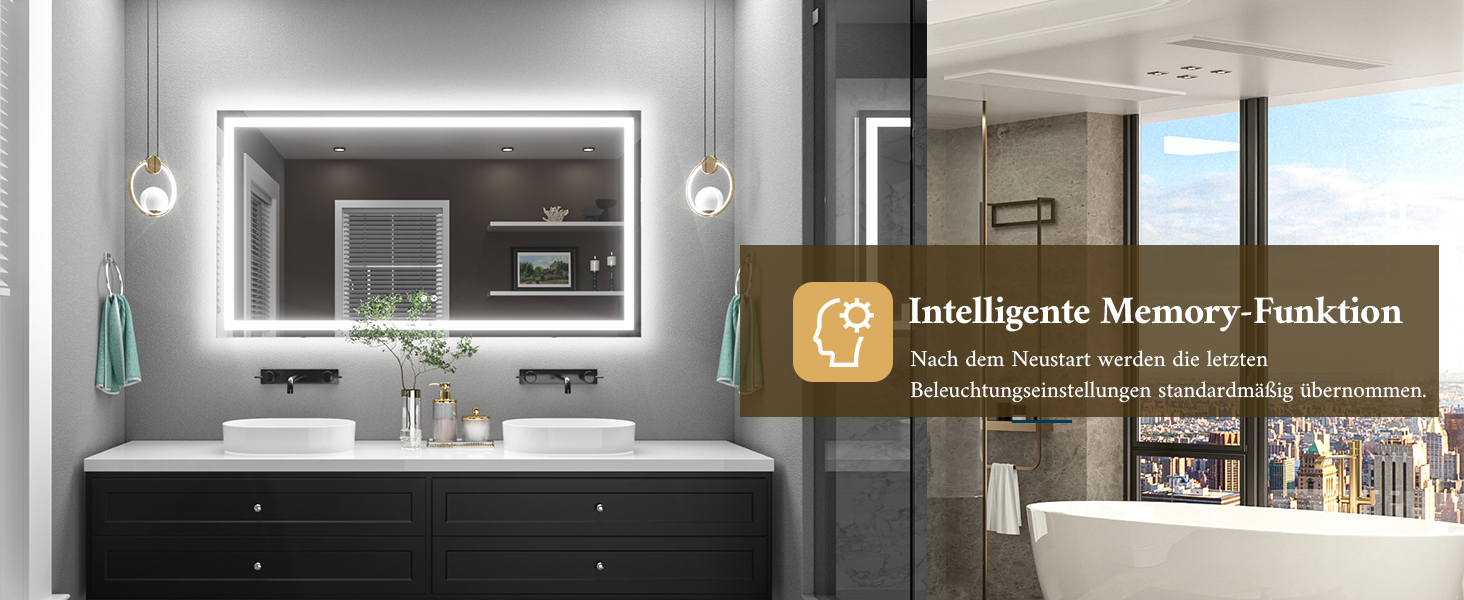 Дзеркало для ванної кімнати TETOTE з підсвічуванням 50x70 см, без рами, LED, сенсорне керування, 3 кольори, регулювання яскравості, пам'ять, 70 см x 50 см