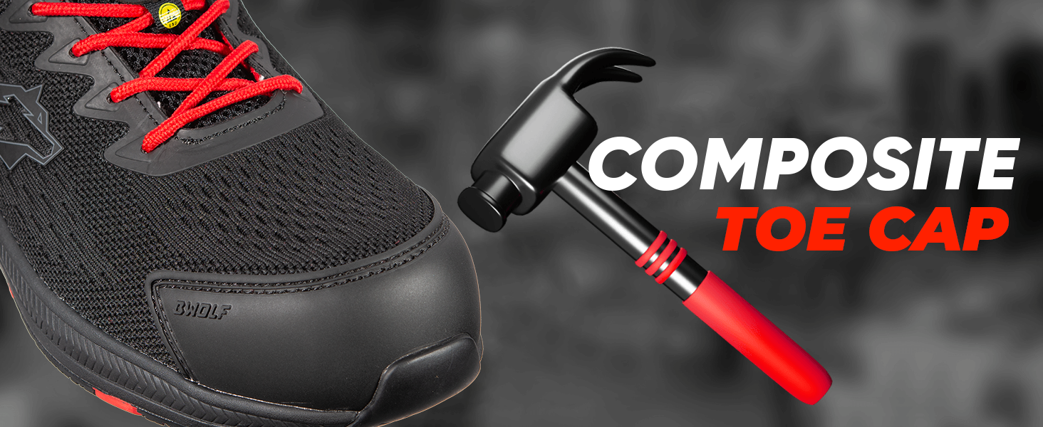 Робочі черевики BWOLF Fly S1PS: безпека, комфорт, ESD, Kevlar, захист від проколів, протиковзаюча EVA підошва, чорно-червоні