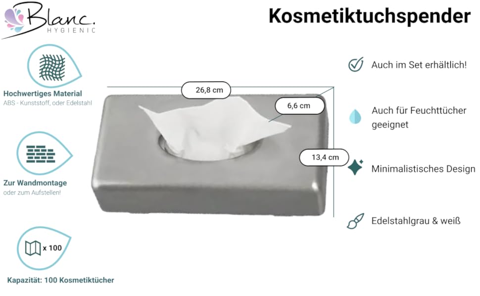 Диспенсер для косметичних та вологих серветок Blanc HYGIENIC Futura, настінний, пластиковий, 100 аркушів, білий