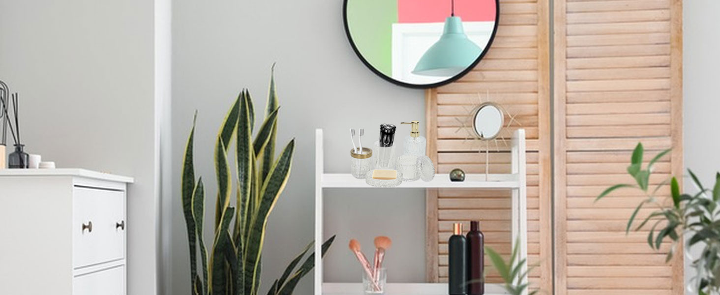 Набір аксесуарів для ванної кімнати Qivine 5 шт., блакитний: стакан для зубної пасти, дозатор мила, контейнер для ватних паличок. Сучасний набір скляних аксесуарів для ванної кімнати