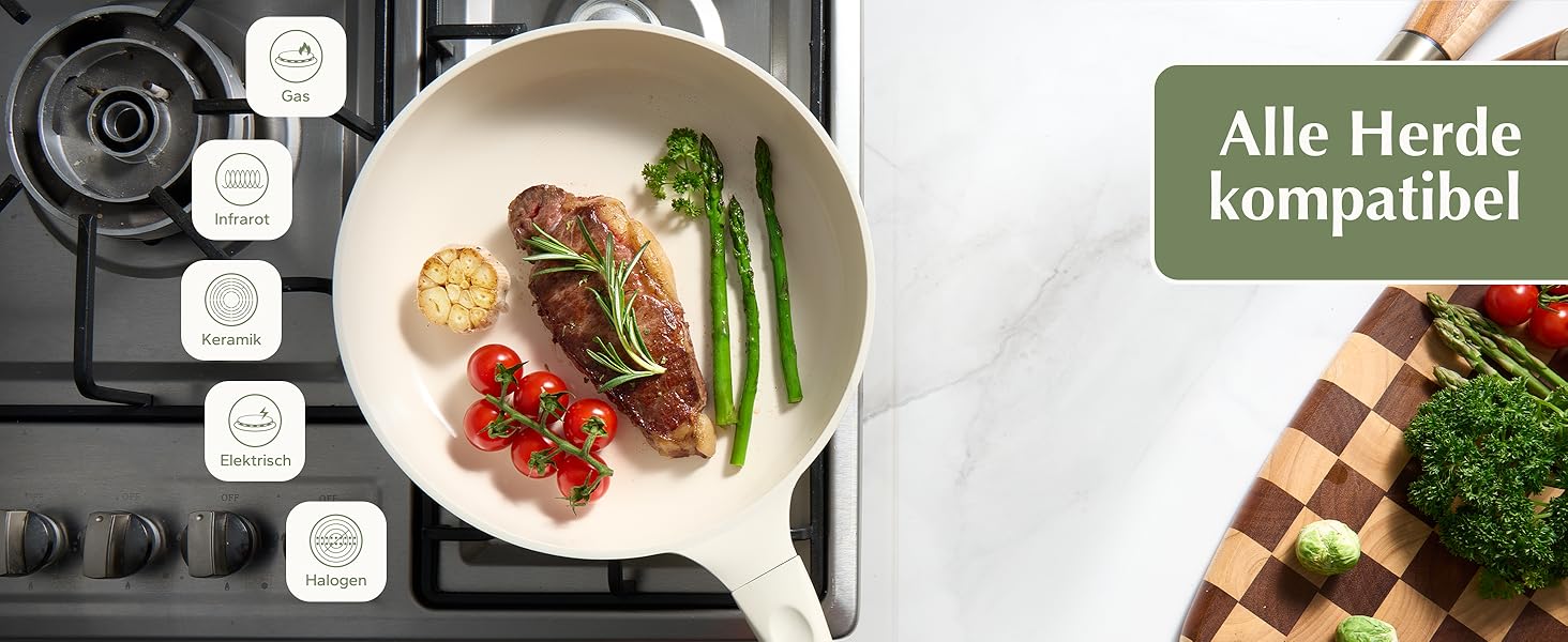 Redchef Ceramic Nonstick Fry Pan 28cm - Induction Compatible, Chef's Pan - PFOA, PTFE, PFAS Free - Scratch Resistant, Dishwasher Safe