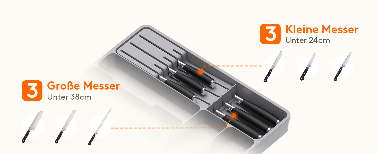 Органайзер для столових приборів Lifewit в шухляду, розширюваний, з відділенням для ножів (40 см, сірий)