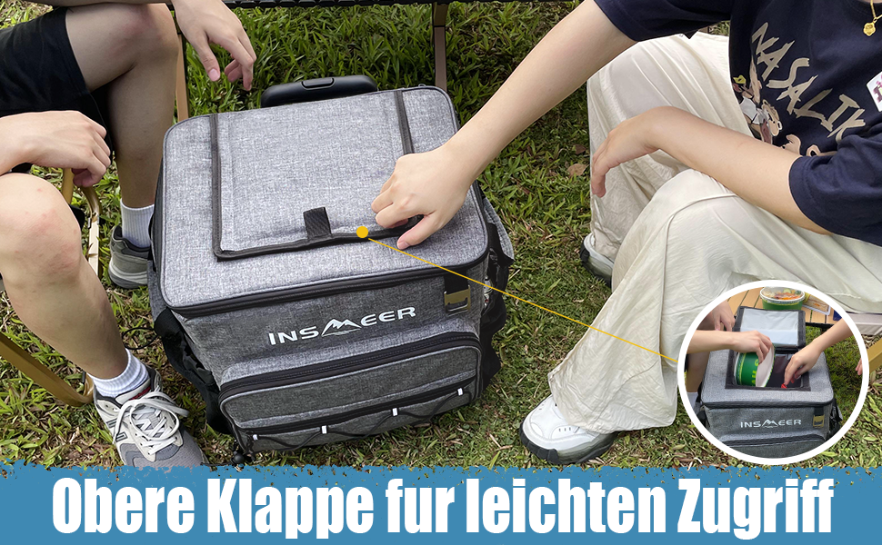 INSMEER Велика термосумка на колесах 40л, 60 банок, водонепроникна, для пляжу, кемпінгу, пікніка, покупок (сіра)