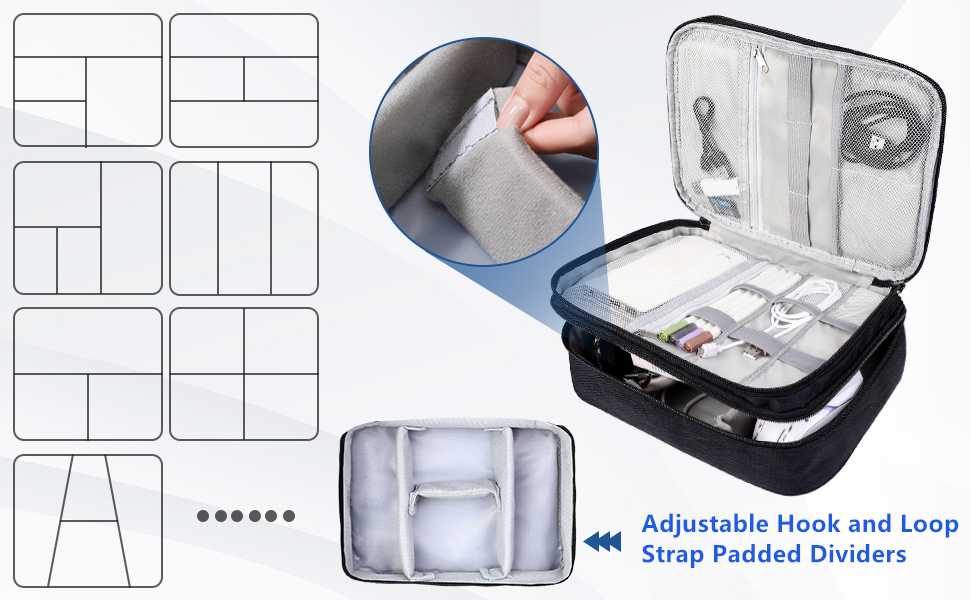 Органайзер для кабелів AiQInu: універсальна дорожня сумка-кубик для кабелів, 3 шари, водонепроникний, регульований, для зарядних пристроїв, Powerbank, USB-накопичувачів, SD-карт (чорний)