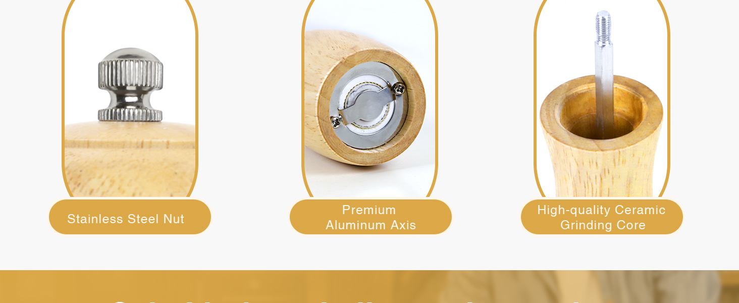 Дерев'яні соляні та перечні млини, 20 см, регульована ступінь помелу, ручні, з дуба, для кухні - набір 2 шт.