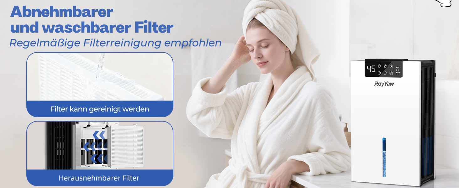 Електричний осушувач повітря 2700 мл з фільтром, LED дисплеєм та автовимкненням, білий