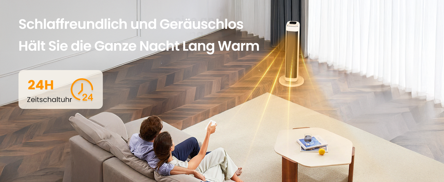 Електричний обігрівач AIRMATE 63см: керамічний, тихий, з термостатом та осциляцією, 3 режими, таймер, 2000W, захист від перегріву, білий