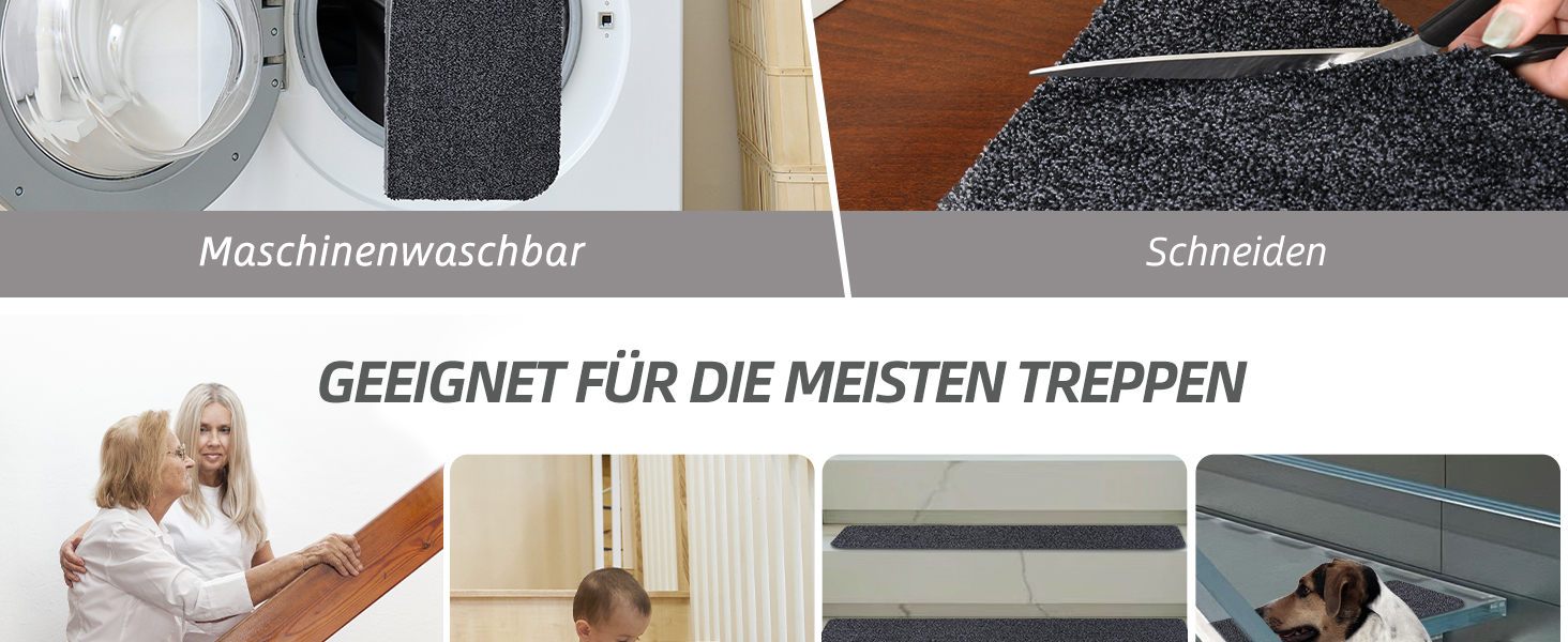 Килимок для сходів COSY HOMEER, 15 шт., 70x22 см, самоклеючий, машинне прання, 100% поліестер, TPE-підкладка, безпечний для дітей та домашніх тварин