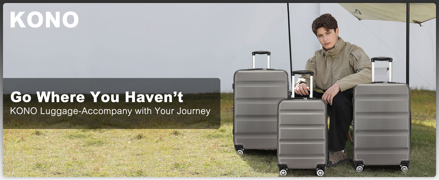 Чемодан-тележка KONO з розширенням, жорсткий корпус, XL, з TSA-замком та 4 колесами, 75x47.5x29.5 см, сірий