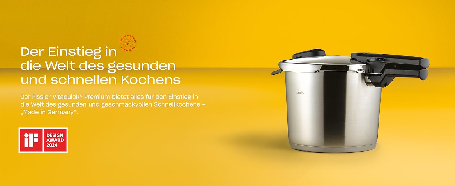 Скороварка Fissler Vitaquick Premium 4,5 л з нержавіючої сталі, для індукції, 2 режими приготування, Ø22 см, вироблено в Німеччині