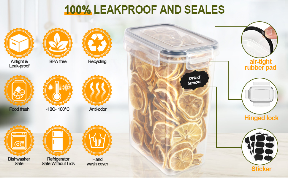 Набір контейнерів для зберігання Cinnani 2.8L (6 шт.) з кришкою, герметичні, BPA free, для круп, мюслі, макаронів, рису, борошна