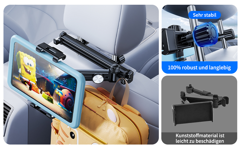 Тримач для iPad/Tablet в авто, висувний, для iPhone/Samsung/Switch/Kindle, 4-13 дюймів, з гачками, чорний