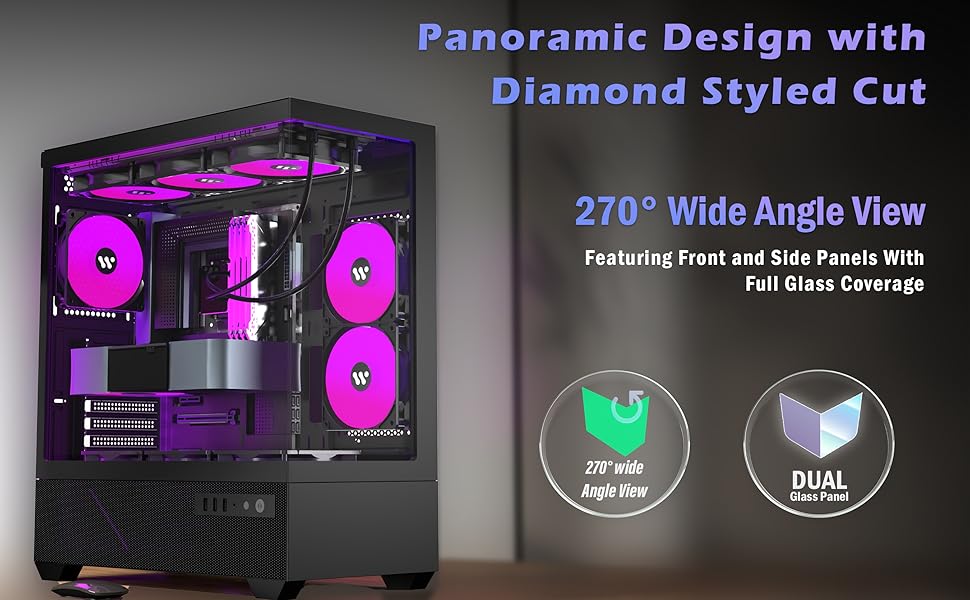 Корпус ПК KEDIERS G800-B50F з 5 вентиляторами PWM ARGB, Mid-Tower, чорний, з панеллю з загартованого скла